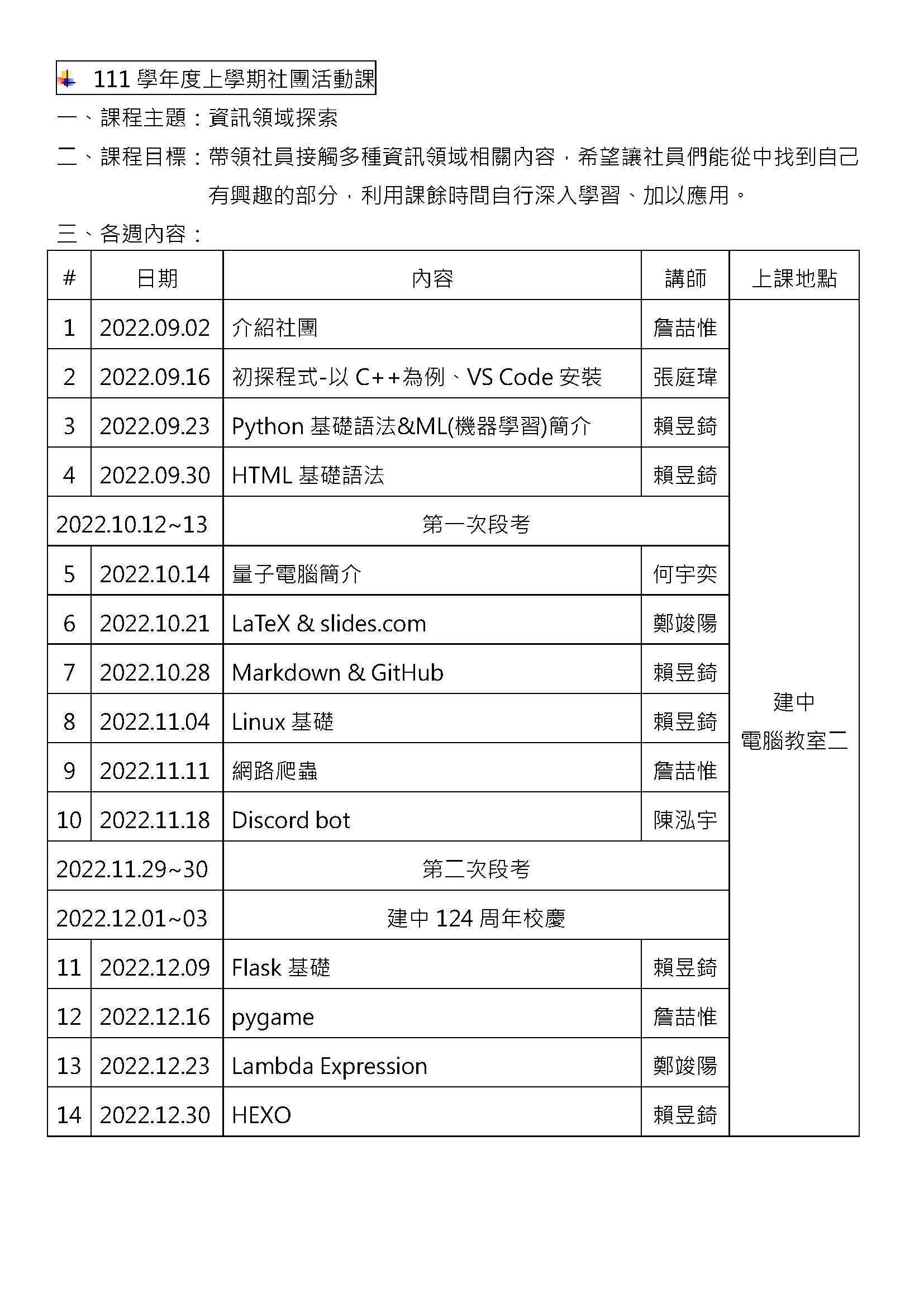 上學期：資訊領域探索